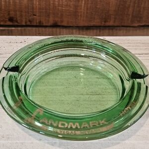 Vintage 1970's Landmark Hotel Las Vegas Green Glass Ashtray